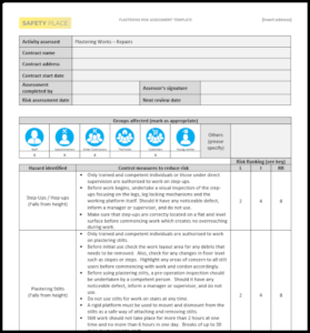Plastering Risk Assessment Template