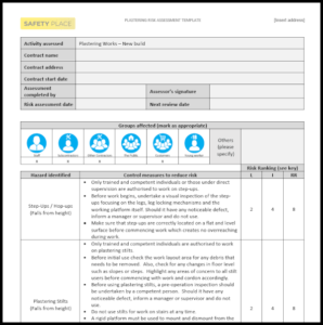 Plastering Risk Assessment Template