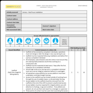Roof Truss Installation Risk Assessment Template
