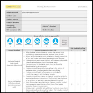Cleaning Risk Assessment Template