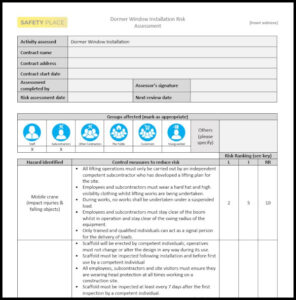 Dormer Window Installation Risk Assessment - Safety Place