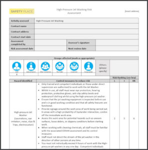 An image of our High Pressure Jet Washing Risk Assessment Template