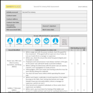An image of a Second Fix Joinery Risk Assessment Template