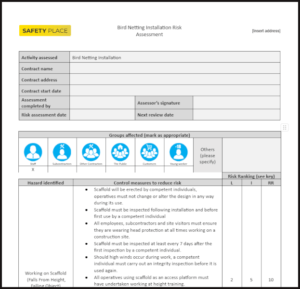 An image of a bird netting installation risk assessment template