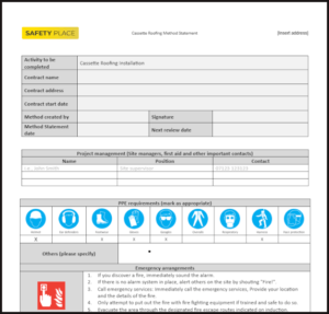 A sample of our Cassette Roofing Method Statement Template
