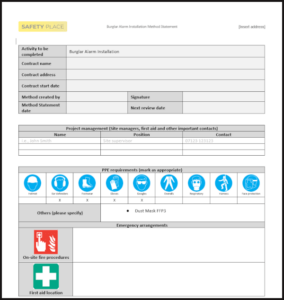 A sample of our Burglar Alarm Installation Method Statement