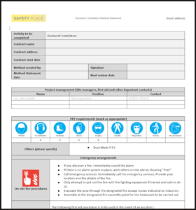 A sample of our ductwork installation method statement