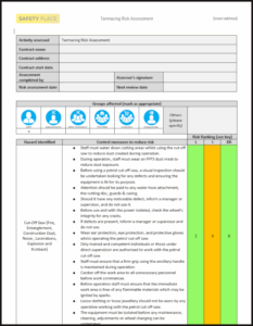 An image of a tarmacing risk assessment template
