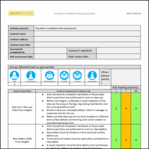 A Fire Alarm Installation Risk Assessment template