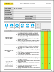 An image of one of the new build risk assessments & method statements 